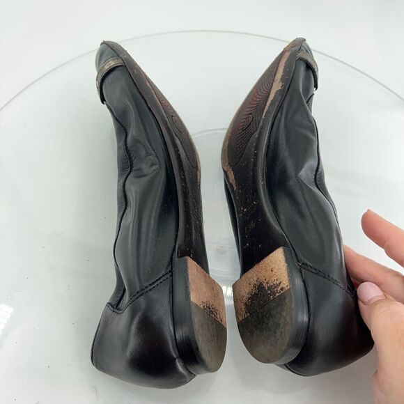 AGL Women Monika Ballet Flat Size 43.5 13.5 Black Leather Shoe Cap Toe Italy - Picture 9 of 13